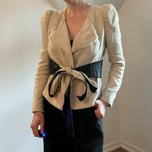 Zara medium fringed linen blazer with reversible belt